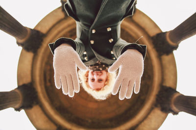 Low angle view of woman in gazebo