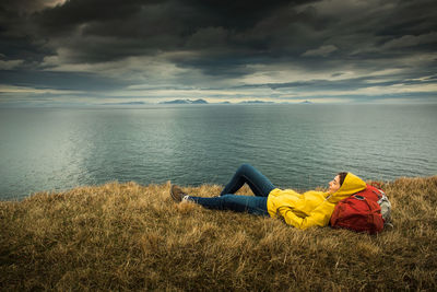 Beautiful backpacker tourist in iceland