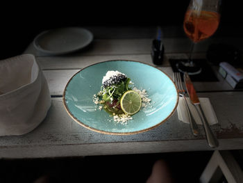 Close-up of tea served on table