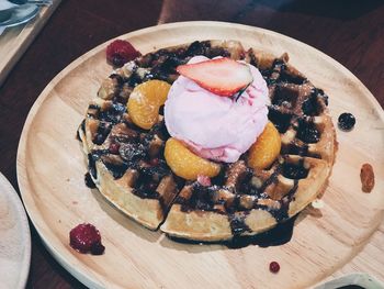 High angle view of ice cream in plate