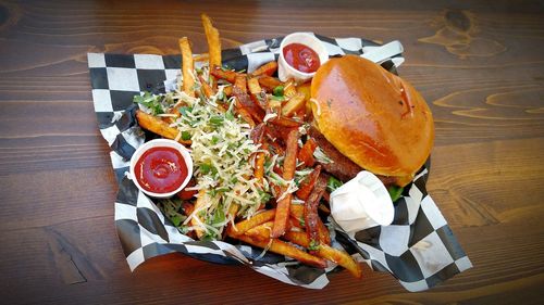 High angle view of food on table