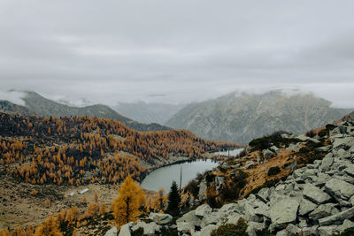 Scenic view of snowcapped mountains against sky