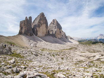 Rock formations on landscape against sky