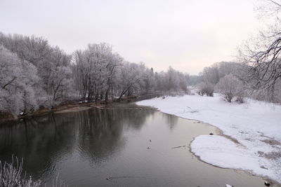 Scenic view of lake against sky during winter