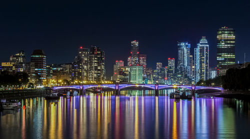 Illuminated buildings in city at night