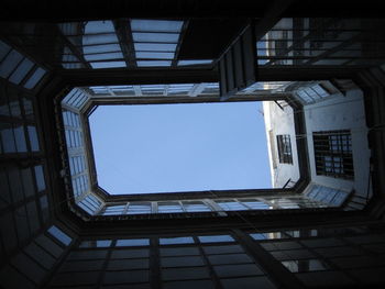 Low angle view of building with skylight