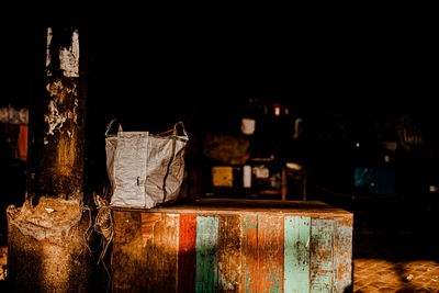 Close-up of old building at night