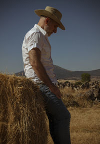 Adult man in cowboy hat in fields. castilla y leon, spain