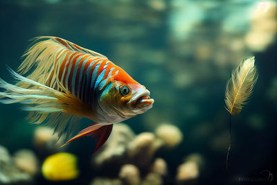 Close-up of fish swimming in aquarium