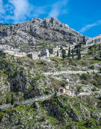 Walls on the kotor mountains bay, montenegro