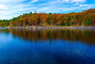 Scenic view of lake against sky during autumn