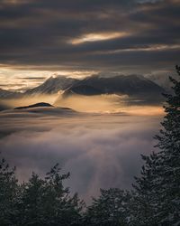 Scenic view of dramatic sky over landscape during sunset