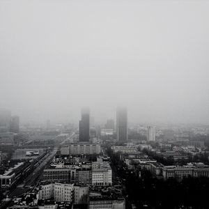 Cityscape in foggy weather