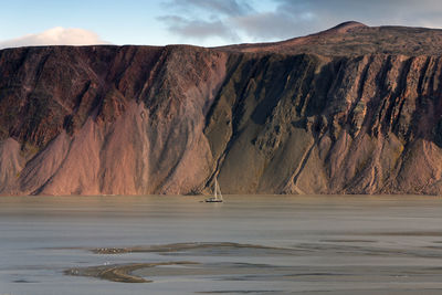 Colorful mountain erosion at lomfjorden, spitsbergen/ svalbard