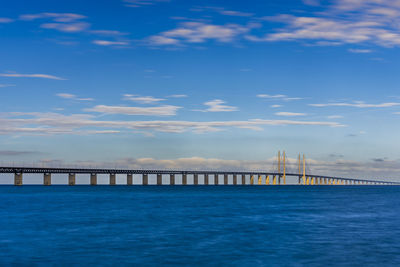 Denmark, copenhagen, oresund bridge stretching over oresund strait