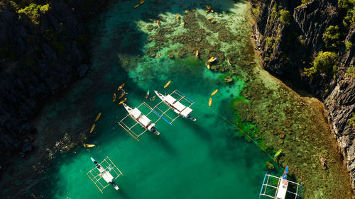 High angle view of sailboat in sea