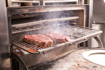 High angle view of barbecue grill