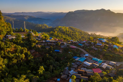 High angle view of townscape against sky