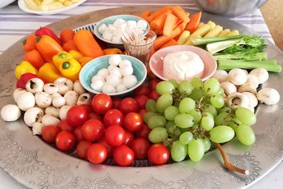 High angle view of fruits and vegetables