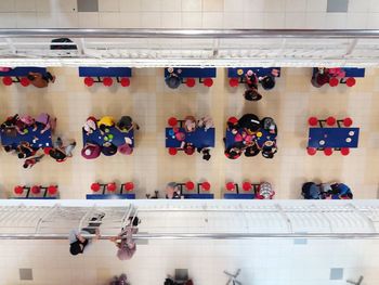 High angle view of people at toy