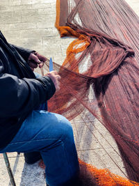 High angle view of man working outdoors