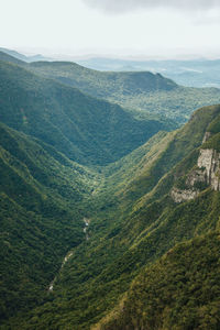 High angle view of valley against sky