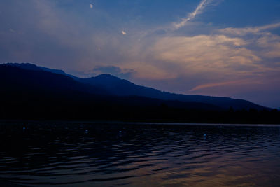 Scenic view of lake against sky during sunset