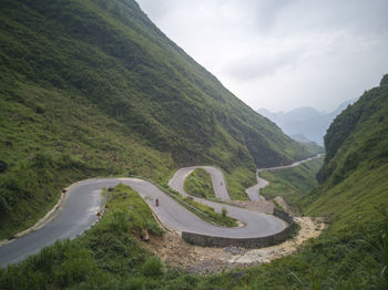 High angle view of mountain road against sky