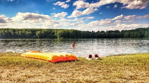 Scenic view of lake against sky