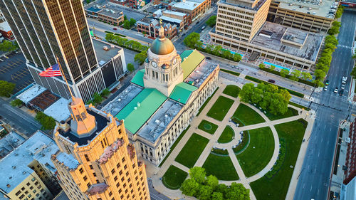 High angle view of buildings in city