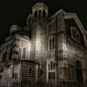 Low angle view of illuminated built structure