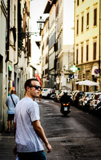 Man on street in city