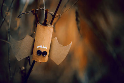 Close-up of clothespins hanging on clothesline