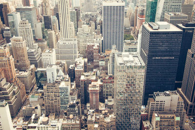 High angle view of modern buildings in city