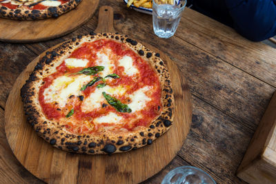 High angle view of pizza on table