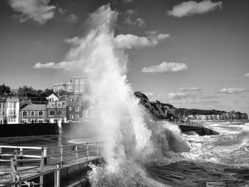 Waves crashing on broadstairs sea wall, kent