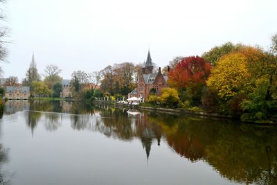 Reflection of trees in lake against sky