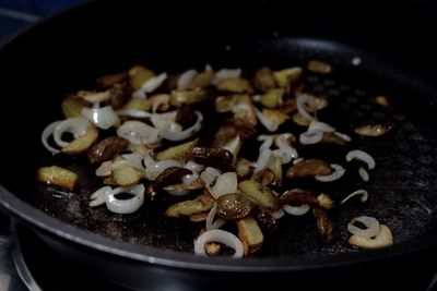 Close-up of food in cooking pan