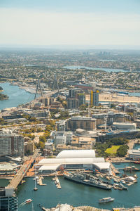 High angle view of buildings in city