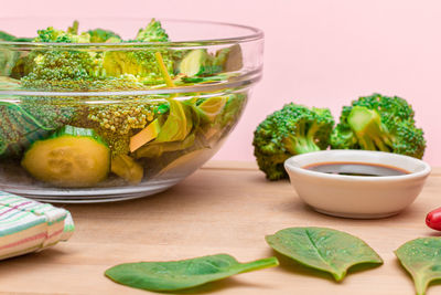 Close-up of food served on table
