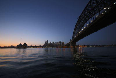 View of bridge over river with city in background