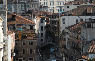 High angle view of buildings in city