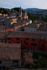 High angle view of townscape against sky