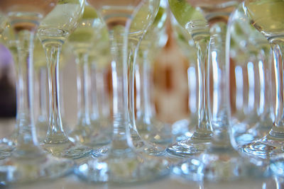 Close-up of wineglasses on table