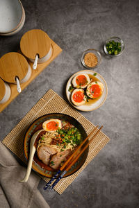 High angle view of food on table