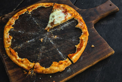 High angle view of pizza on table