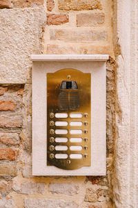 Low angle view of window on old building