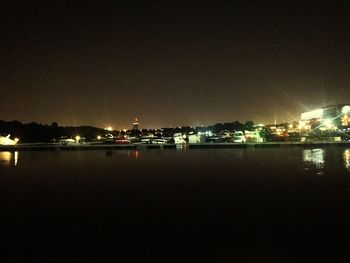 Reflection of illuminated buildings in river at night