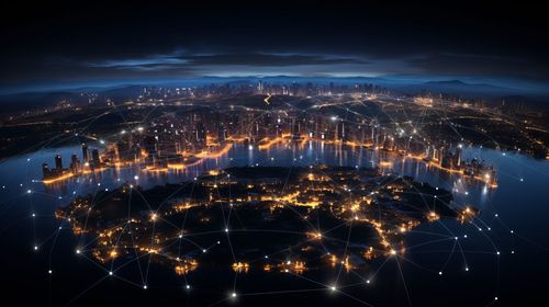 High angle view of illuminated city at night