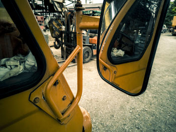 High angle view of yellow seat in car